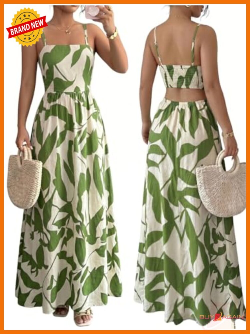 Women's Floral Maxi Dress Cut Out Tie Back Spaghetti Strap Boho Beach